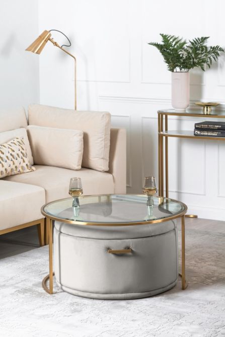 Aria Soffbord - Mässing och Förvaring Ottoman Dove Grey - Set-view3