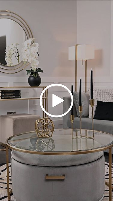 Aria Soffbord - Mässing och Förvaring Ottoman Dove Grey - Set-view2