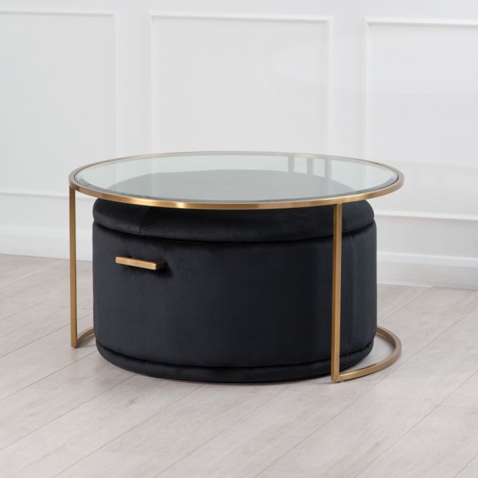 Aria Tavolino da caffè e Ottomana salvaspazio - Nera e Ottone - Set-view3