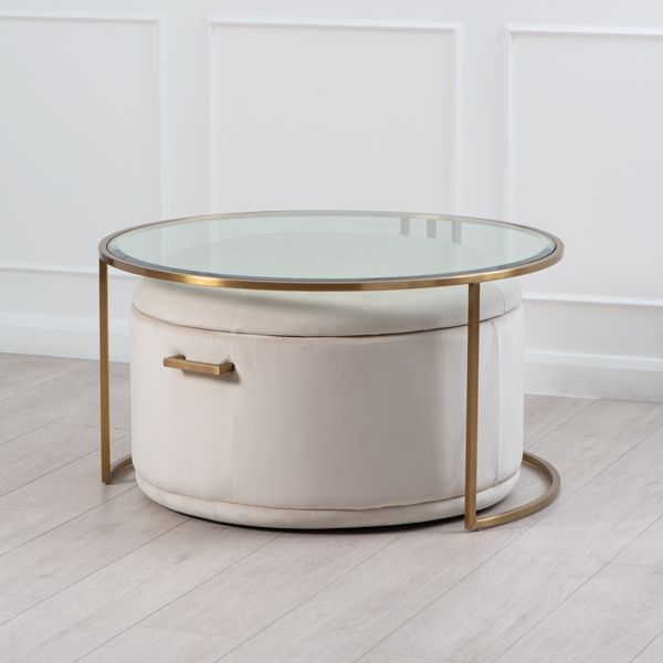 Aria Set de table basse et rangement ottoman, laiton - Craie-view3