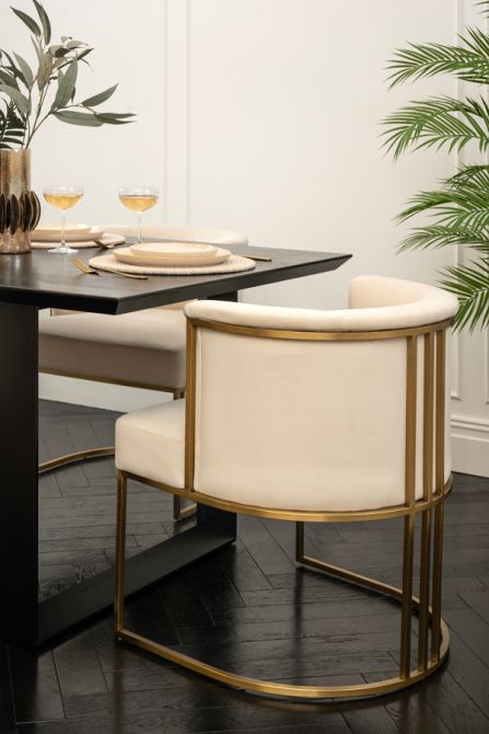 Aria Chaise de salle à manger, cadre laiton – Craie-view3