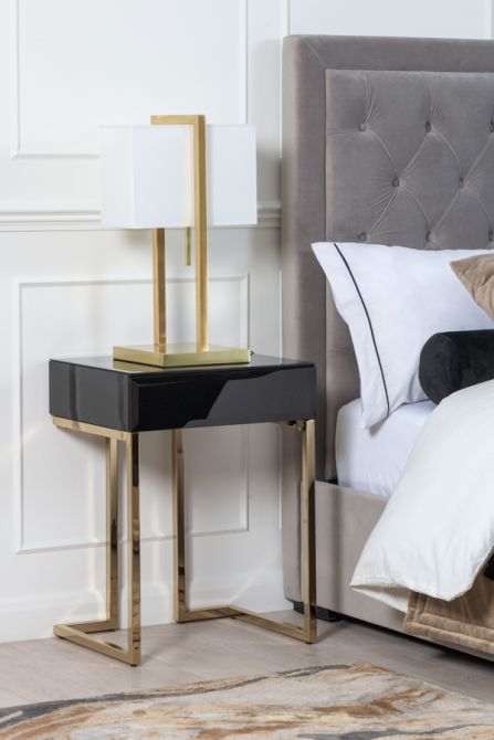 (ID:37434) Lorenzo (LO-31) -Black-Brass Bedside Table- -view2