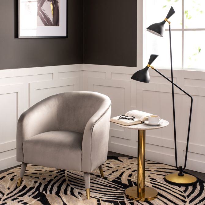 Bellucci Fauteuil, extrémités laiton - Gris colombe-view2