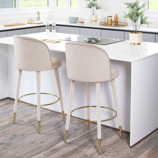 Bellucci Tabouret de comptoir, extrémités laiton - Craie-view2