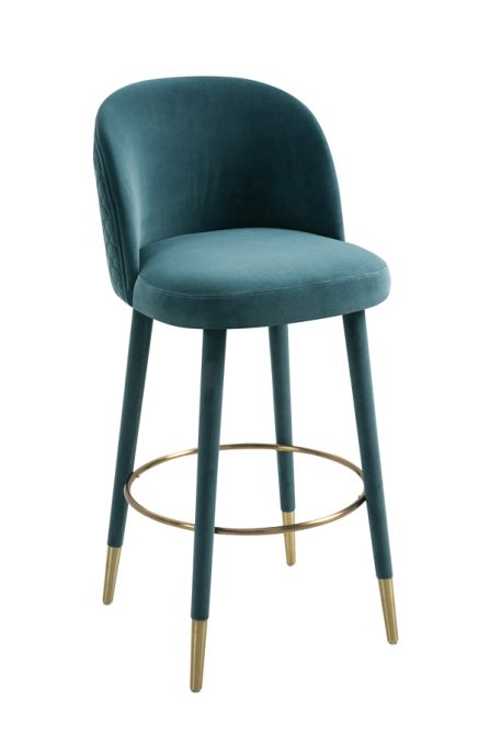 Bellucci Thekenhocker - Schuppenmuster - Pfauenblau - Messingkappen -view3
