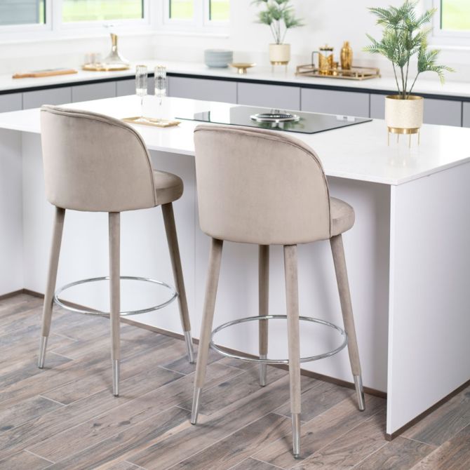 Bellucci Tabouret de comptoir, extrémités argent -Taupe-view2