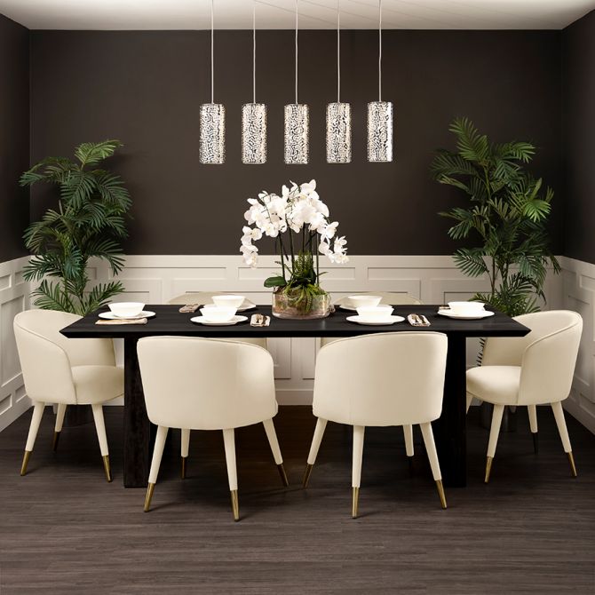 Bellucci Esszimmerstuhl – Cremefarbenes Kunstleder – Messingkappen-view2