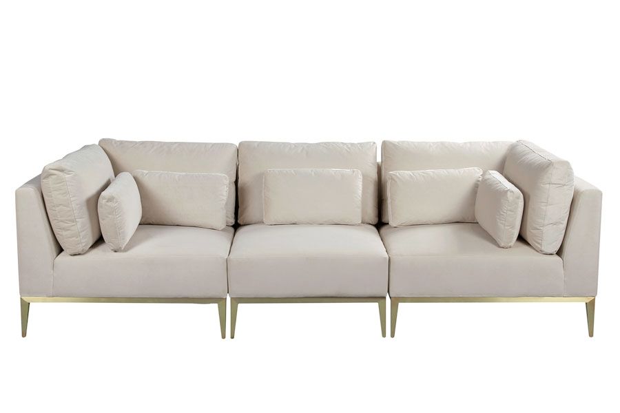 Cassie Three Seat Sofa Chalk Brushed Brass Base