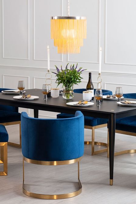Lasco Chaise de salle à manger - Bleu marine - Base en laiton brossé - Image #0