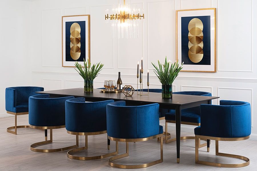 Lasco Dining Chair - Navy - Brushed Brass Base - Image #0