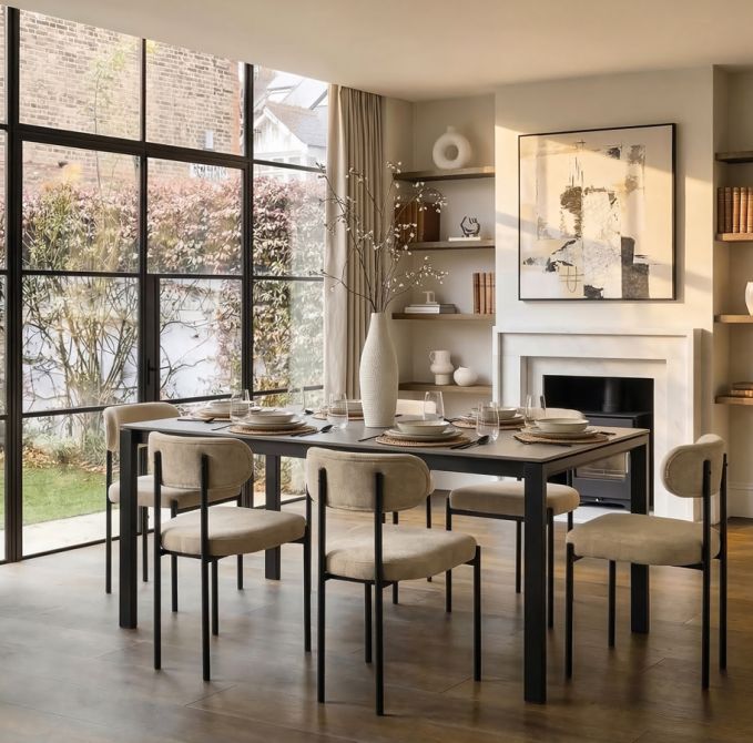 Corinna 6 Seat Dining Table Concrete effect - Black Legs-view2
