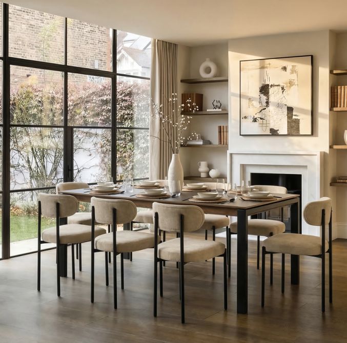 Corinna 8 Seat Dining Table Grey - Black legs-view2