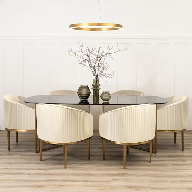 Ella Sedia da pranzo - Pelle Crema PU - Ottone-view2