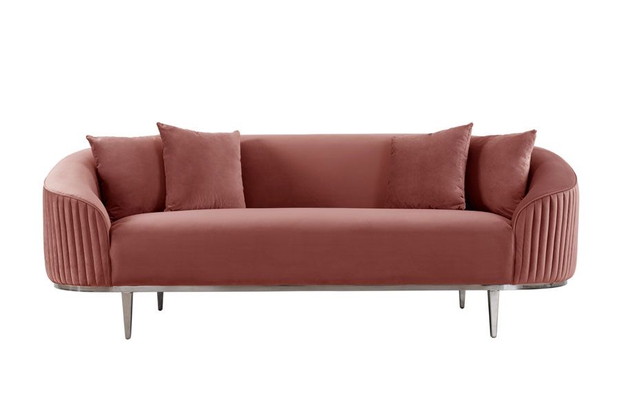 Ella Three Seat Sofa - Blush Pink - Polished chrome base - Image #0