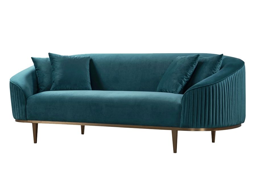 Ella Three Seat Sofa - Peacock- Brass Base - Image #0