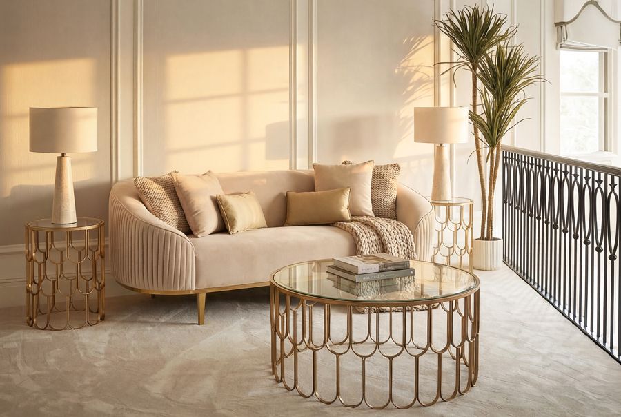 Ella 3-Zitsbank Krijtwit met Messing Onderstel-view2