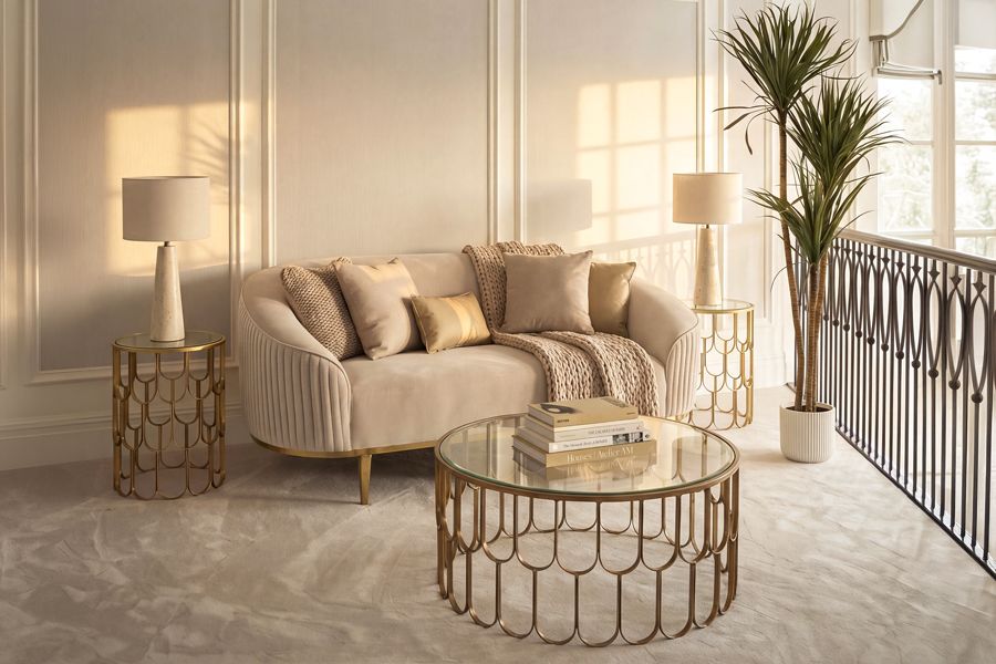 Ella 2-Zitsbank Krijtwit met Messing Onderstel-view2