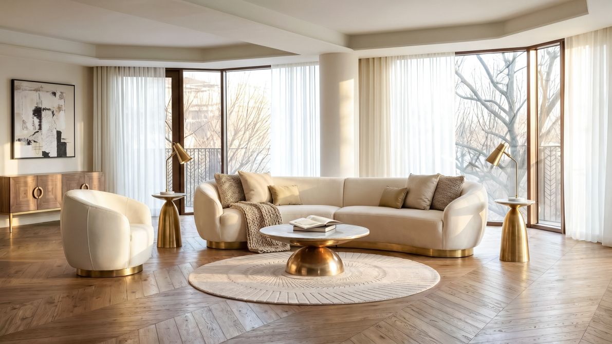 Equinox 6-Sitzer Sofa - Kreideweiß - Basis Messing-view2