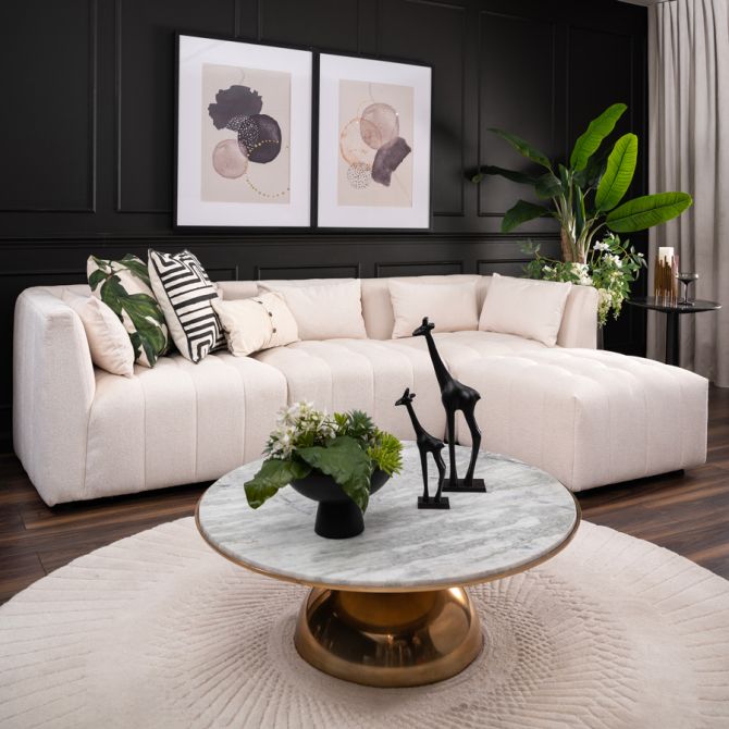 Essen Three Seat Corner Sofa Cream Chenille