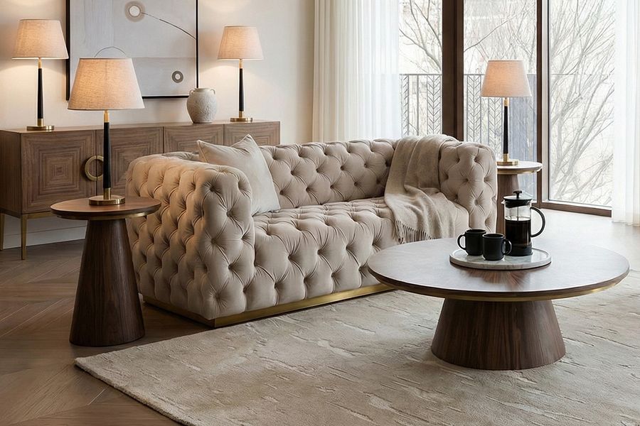 Frankfurt 2-sitssoffa - Taupe - Sockel i Mässing-view2