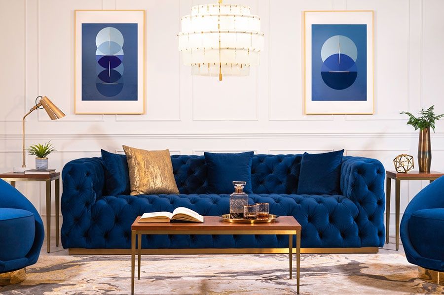 Frankfurt Canapé 2 places, base laiton - Bleu marine-view2