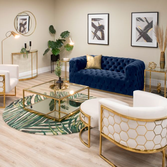 Frankfurt Canapé 2 places, base laiton - Bleu marine-view6