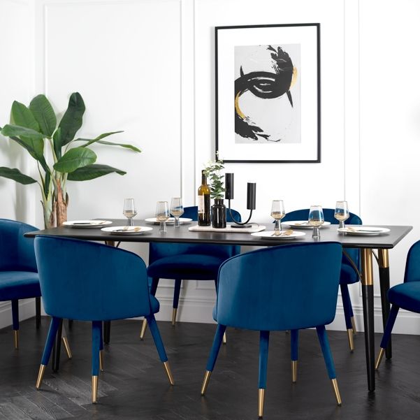Bellucci Dining Chair - Navy Blue - Brass Caps - Image #0