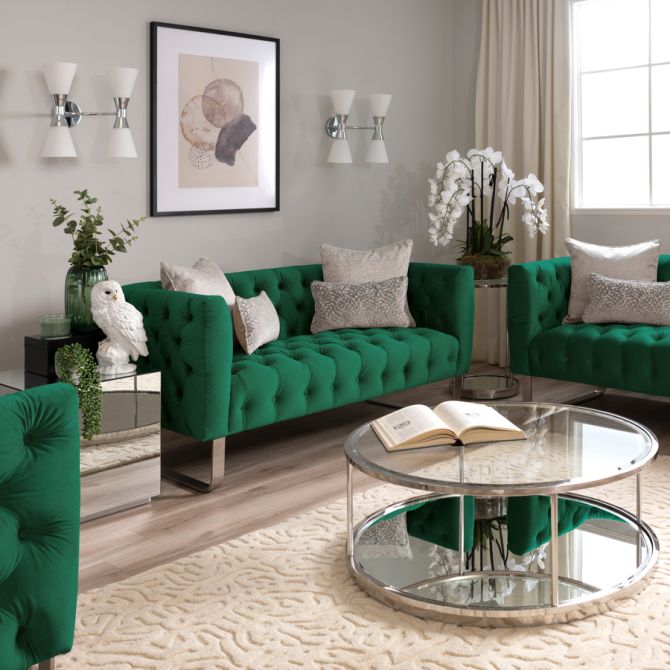 Grosvenor 2-Zitsbank Flessengroen - Onderstel in Geborsteld Zilver-view3