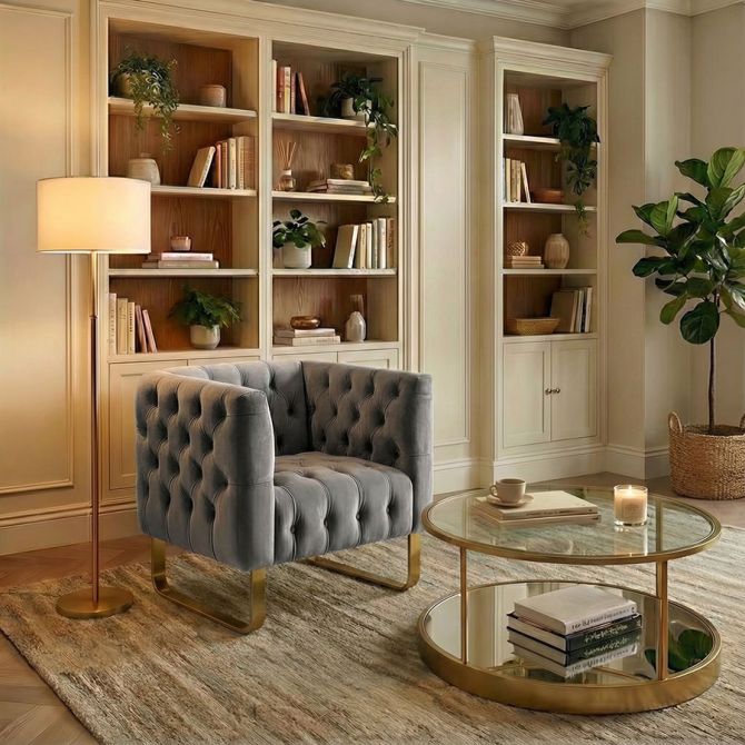 Grosvenor - Sillón de color gris de paloma - Latón cepillado-view2