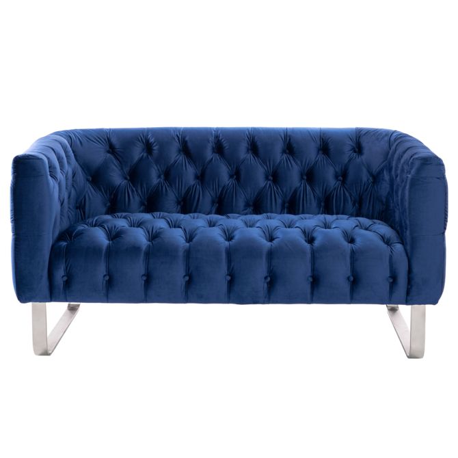 Grosvenor Two Seat Sofa - Navy Blue - Brushed Silver - Image #0