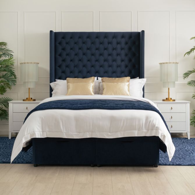 Hartford High Headboard Storage Bed, King Single Upholstered Bed Frame With Storage