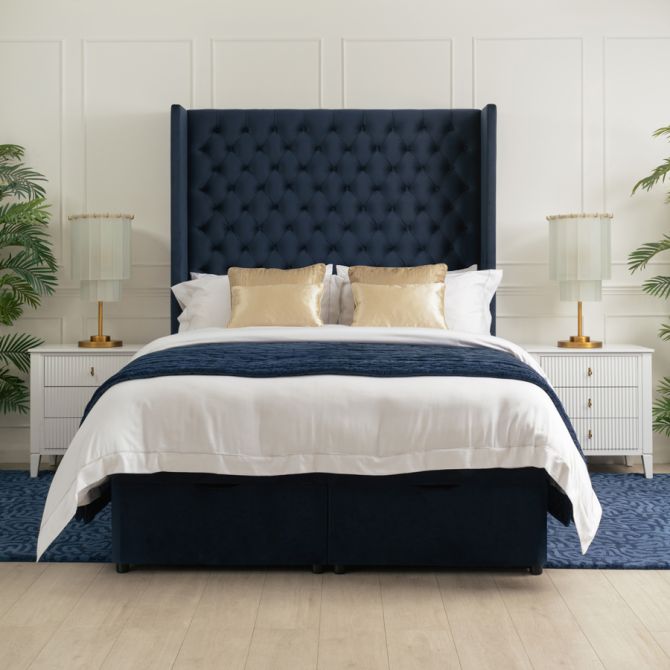 Hartford High Headboard Storage Bed Midnight Hartford High Headboard Storage Bed, King Single Upholstered Bed Frame With Storage