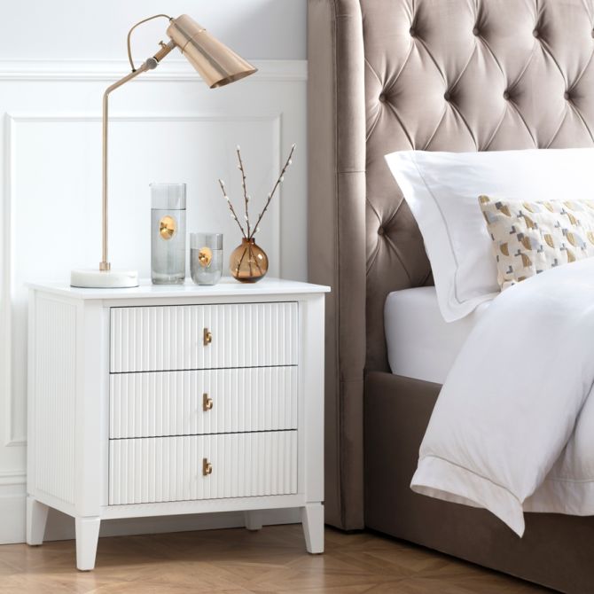 (ID:37425) Heidi (HD-1) Bedside Table - White - Brass handles -view2