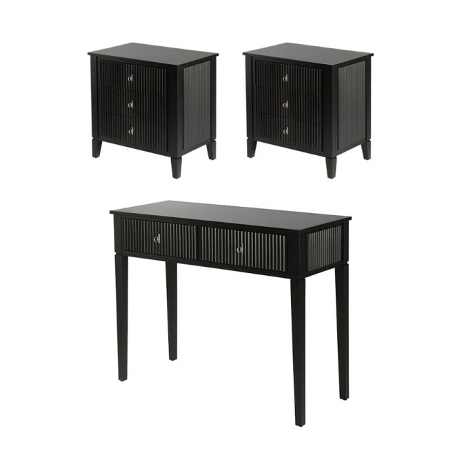 Set of 2 Heidi bedside tables and dressing console - Black-Brass/Silver -view6