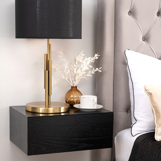 Inga Table de chevet flottante en chêne - Noir-view3