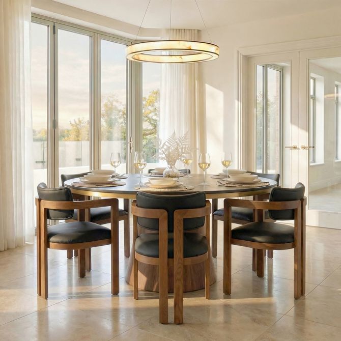 Jolie Sedia da pranzo - Pelle Nera PU - Castagno-view3