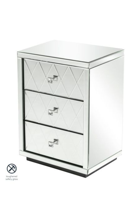 KNIGHTSBRIDGE Mirrored Bedside Table with 3 Drawers - Image #0