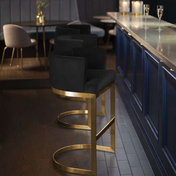 Lasco Bar Stool – Black - Brushed Brass Base-view2