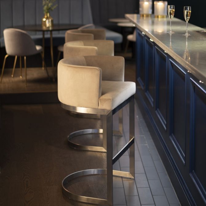 Lasco Tabouret de bar, base acier inoxydable brossé - Taupe-view2