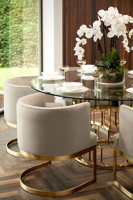 Lasco Dining Chair - Taupe - Brushed Brass Base-view2