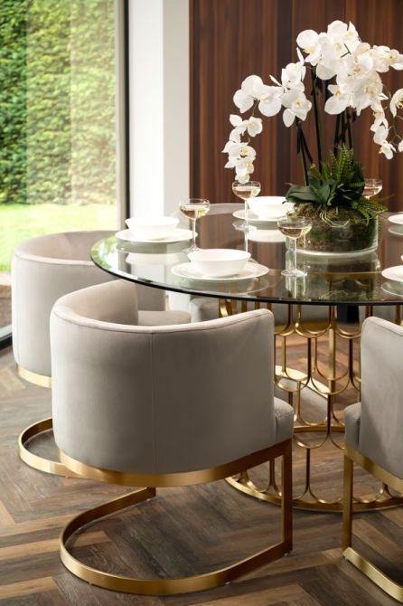 Lasco Dining Chair Dove Grey - Brushed Brass Base-view2