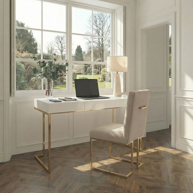 Lorenzo Console/Scrivania in Vetro bianco -view2