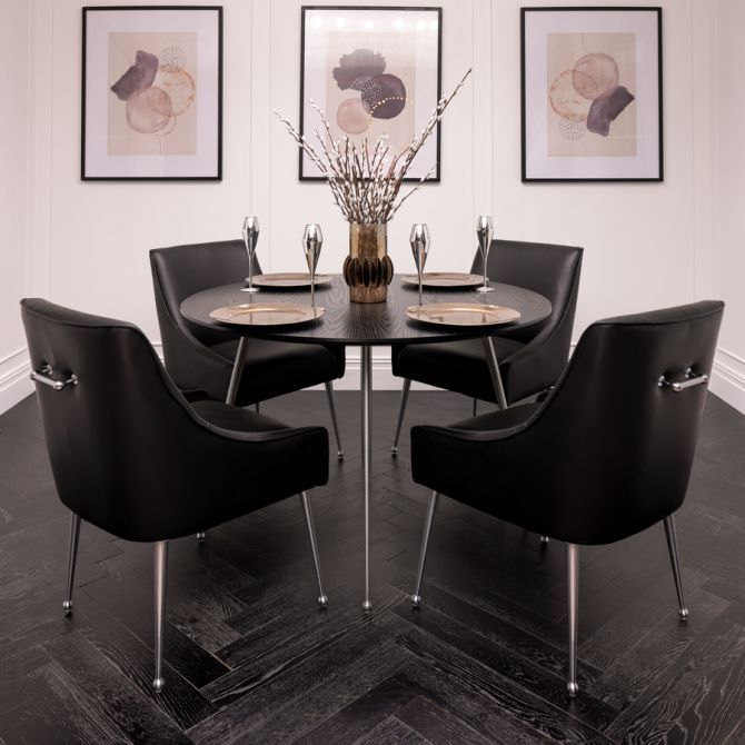 Mason Esstischstuhl Schwarz Kunstleder - Beine Gebürstetes Silber-view3