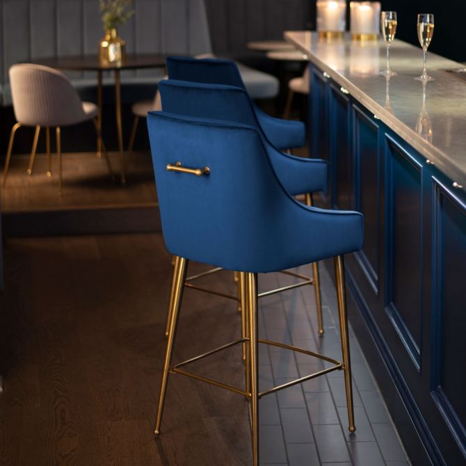 Mason sgabello da bar Blu Marina - gambe in Oro spazzolato - Immagine #0
