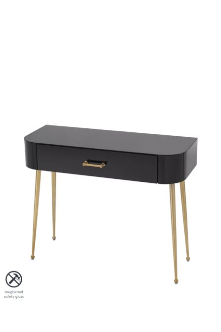 Mason Black Glass Console Table – Brushed Gold Legs - Image #0
