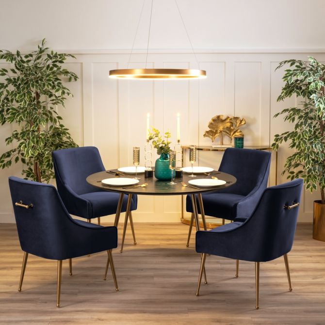 Chaise de salle à manger Mason bleu-noire - piétement or brossé - Image #0
