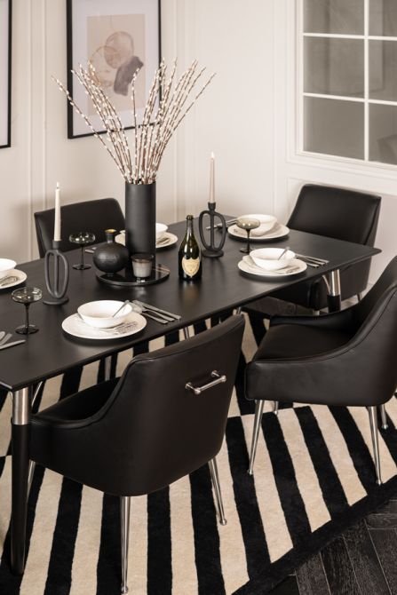 Mason Dining Chair Black Faux Leather - Brushed Silver Legs - Image #0