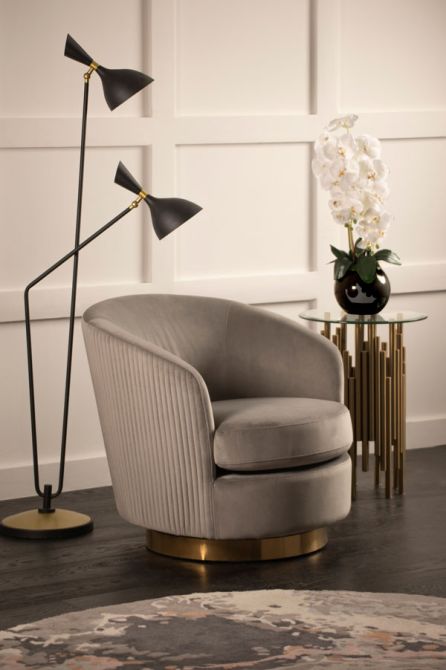 Melville Swivel Chair Dove Grey- Brass Base - Image #0