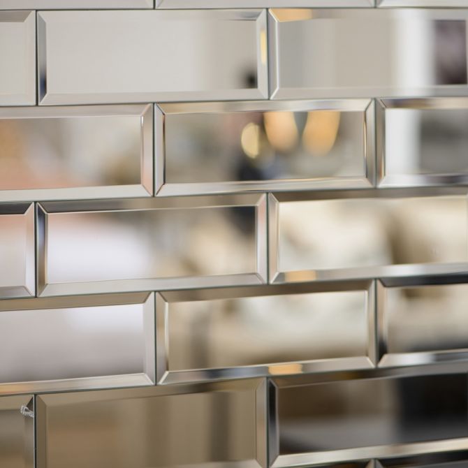 200x75 Bevelled Mirror Tiles Silver, Rectangle Beveled Mirror Tiles