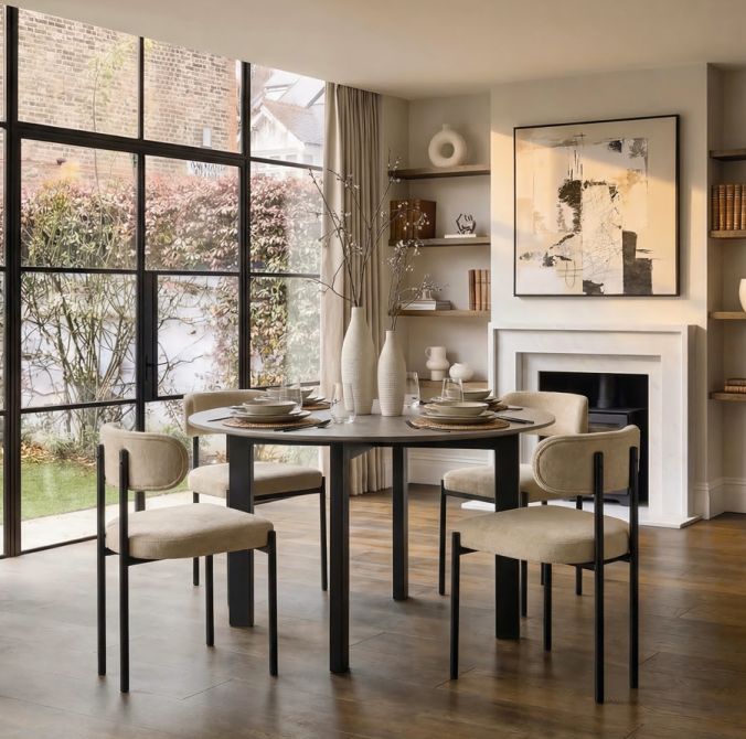 Niven 4 Seat Dining Table Concrete effect - Black Legs-view2